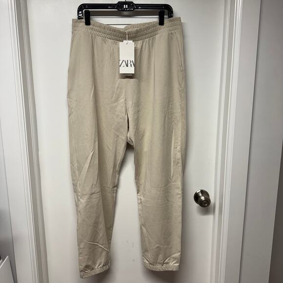 Zara Womens Cream Bone Sweatpant Joggers Size XL Extra Large 100% Cotton New - Picture 1 of 9